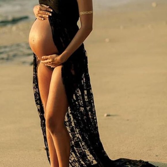 Maternity Off Shoulder Lace Maxi Photography Dress for photo shoot M - Picture 3 of 4